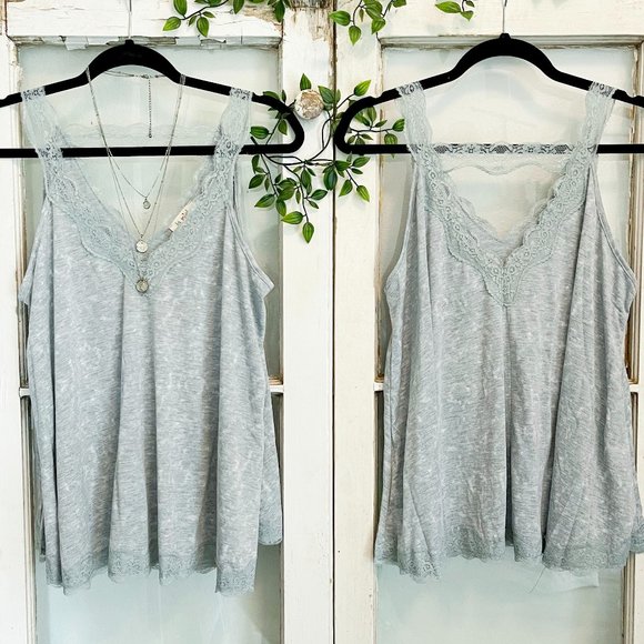 GREY Flowy Vintage Wash Lace Tank Tops - Picture 2 of 6